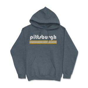 Vintage Pittsburgh Pennsylvania Retro Three Stripe Weathered - Hoodie - Dark Grey Heather