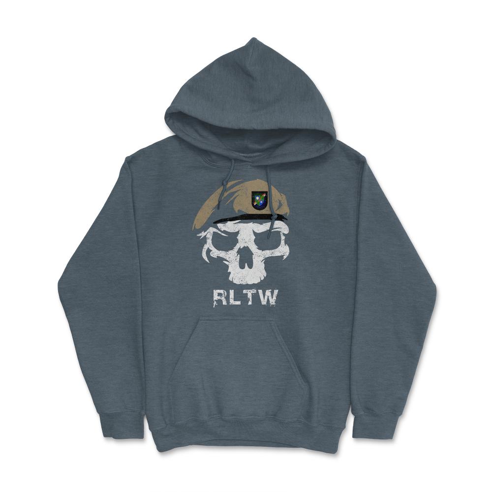 Vintage Army 75th Ranger Regiment DUI RLTW Skull Tan Beret Airborne - Hoodie - Dark Grey Heather