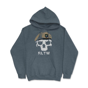 Vintage Army 75th Ranger Regiment DUI RLTW Skull Tan Beret Airborne - Hoodie - Dark Grey Heather