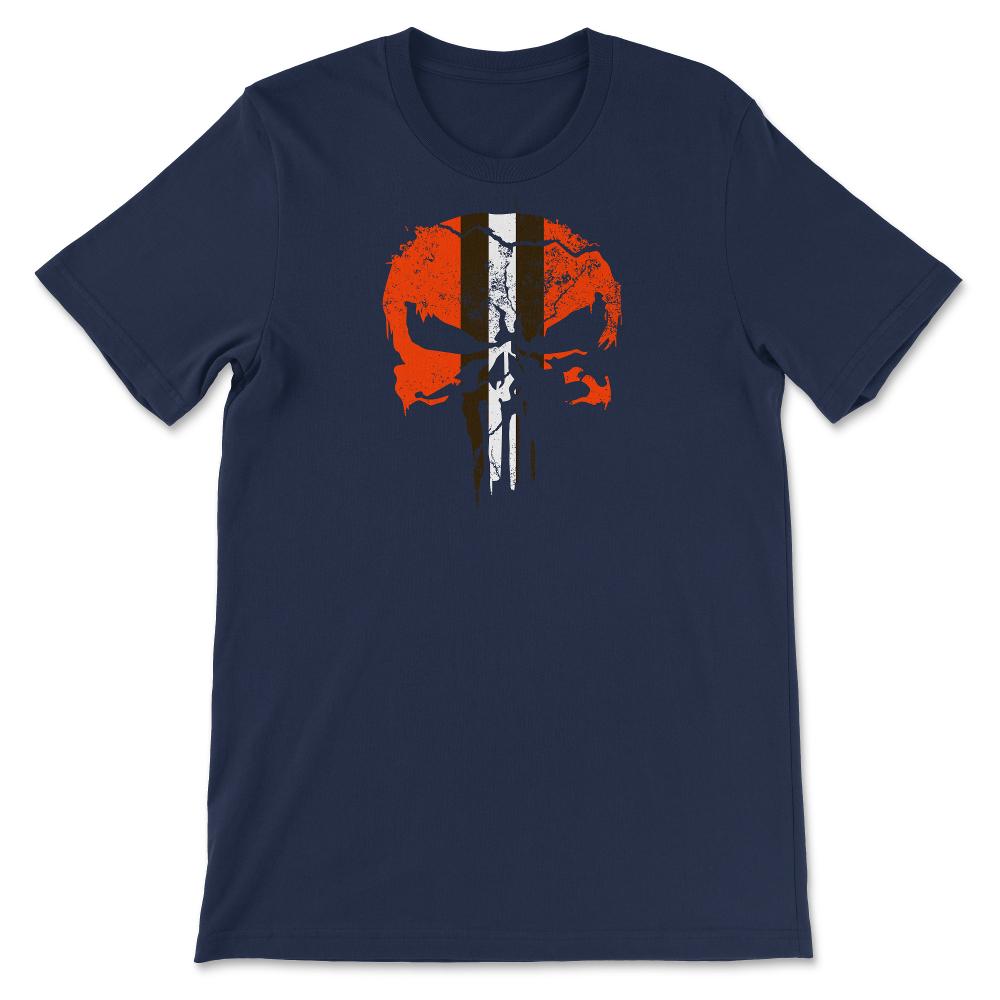 Cleveland Football Skull Weathered Helmet Stripe Fan - Unisex T-Shirt - Navy