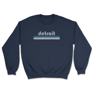 Vintage Detroit Michigan Retro Three Stripe Weathered - Unisex Sweatshirt - Navy