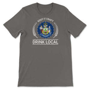 Drink Local Maine Vintage Craft Beer Bottle Cap Brewing - Unisex T-Shirt - Smoke Grey