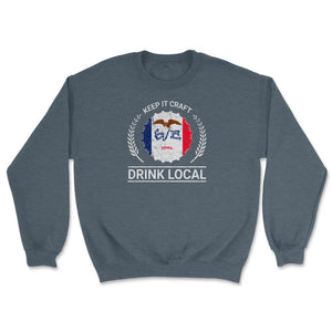 Drink Local Iowa Vintage Craft Beer Bottle Cap Brewing - Unisex Sweatshirt - Dark Grey Heather