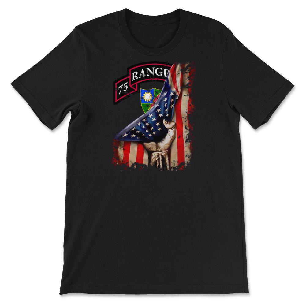 75th Ranger Regiment Scroll USA Flag Pull Back Patriotic Military Gift - Unisex T-Shirt - Black