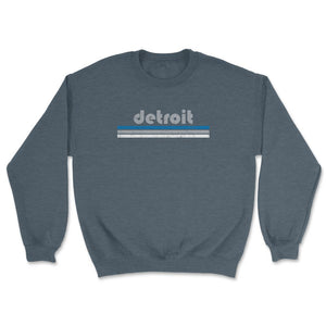 Vintage Detroit Michigan Retro Three Stripe Weathered - Unisex Sweatshirt - Dark Grey Heather