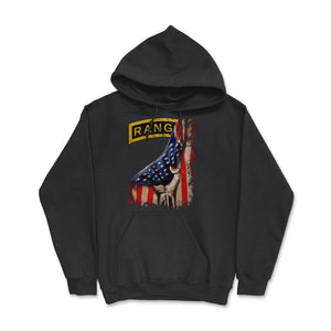 Army Ranger Tab USA Flag Pull Back Patriotic Military Gift - Hoodie - Black