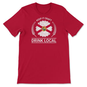 Drink Local Florida Vintage Craft Beer Bottle Cap Brewing - Unisex T-Shirt - Red