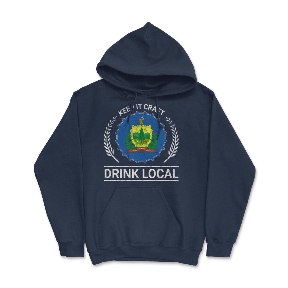 Drink Local Vermont Vintage Craft Beer Bottle Cap Brewing - Hoodie - Navy