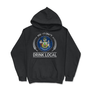 Drink Local Maine Vintage Craft Beer Bottle Cap Brewing - Hoodie - Black