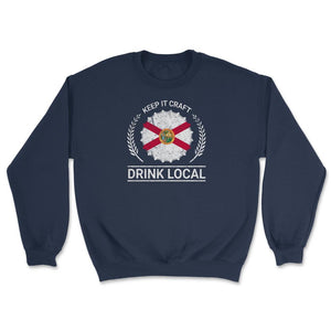 Drink Local Florida Vintage Craft Beer Bottle Cap Brewing - Unisex Sweatshirt - Navy