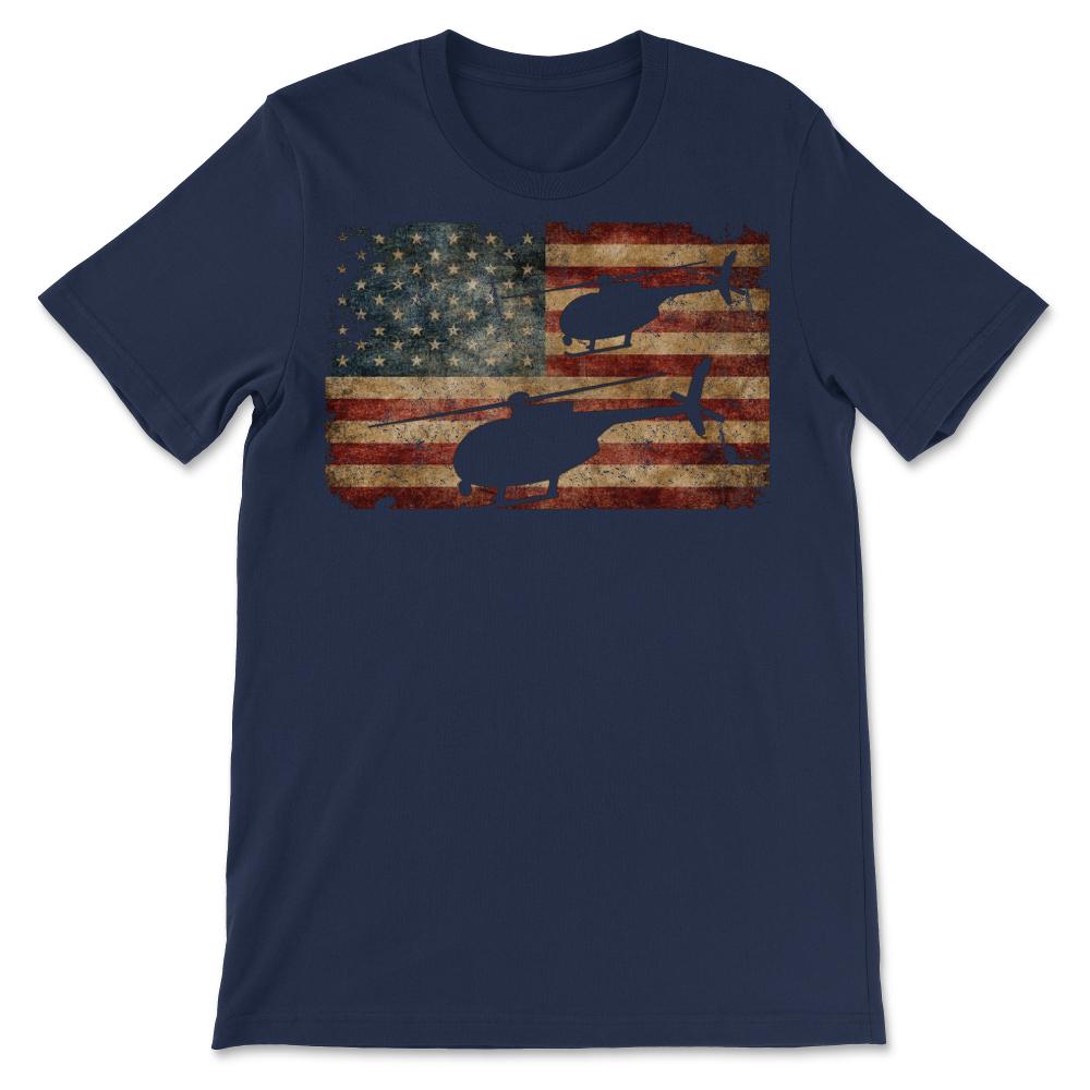 Vintage Military AH-6 MH-6 Little Bird Helicopter Pilot American Flag - Unisex T-Shirt - Navy