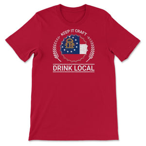 Drink Local Georgia Vintage Craft Beer Bottle Cap Brewing - Unisex T-Shirt - Red