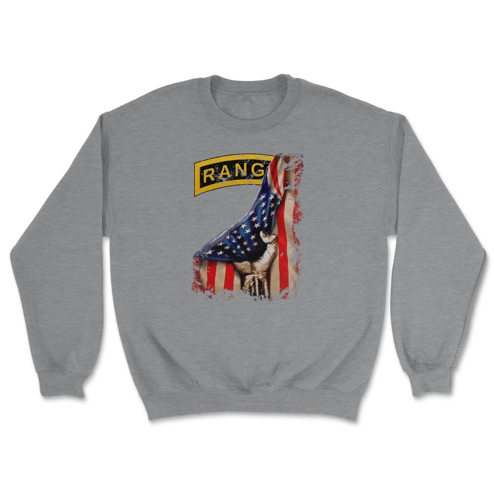 Army Ranger Tab USA Flag Pull Back Patriotic Military Gift - Unisex Sweatshirt - Grey Heather