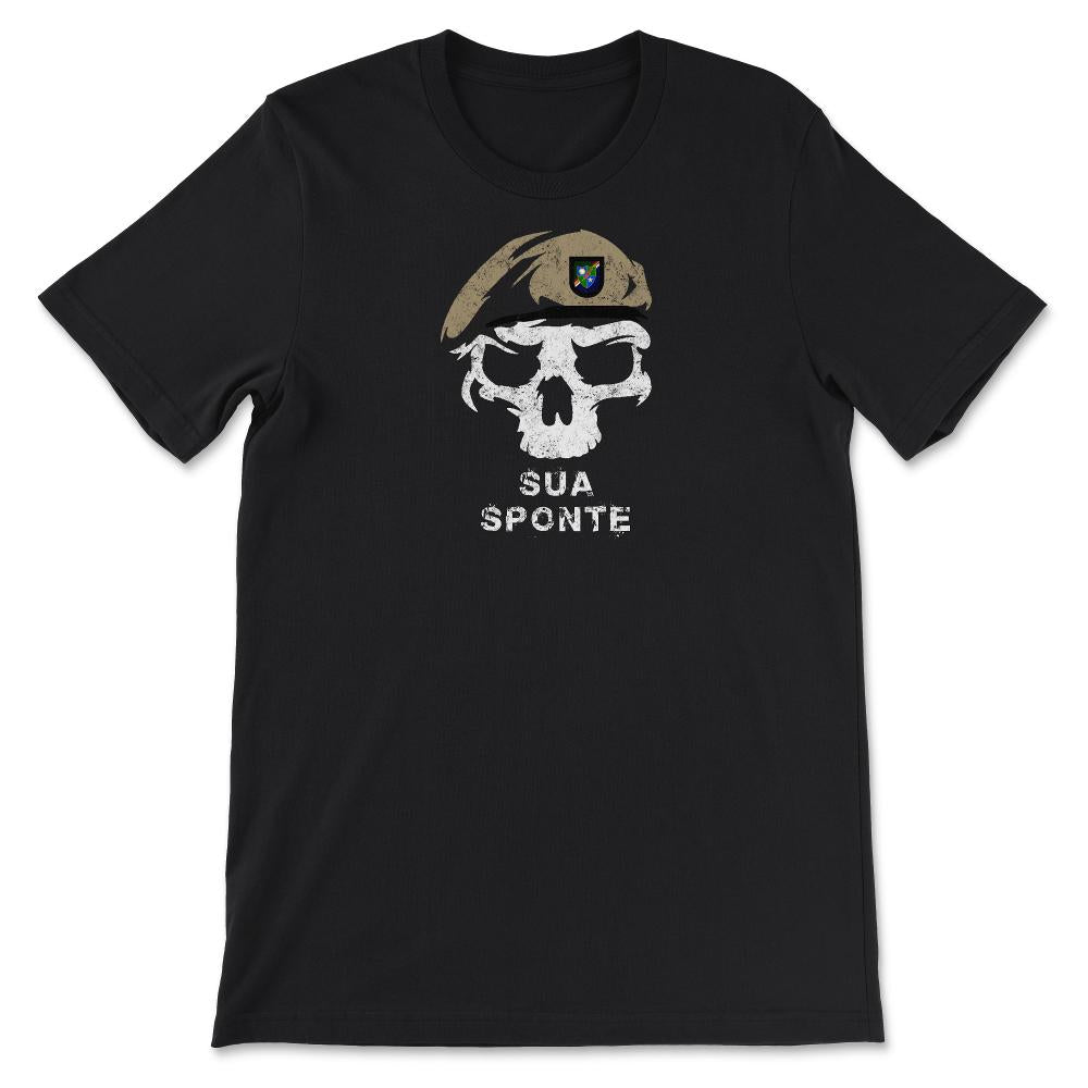 Vintage Army 75th Ranger Regiment DUI Sua Sponte Skull Tan Beret - Unisex T-Shirt - Black