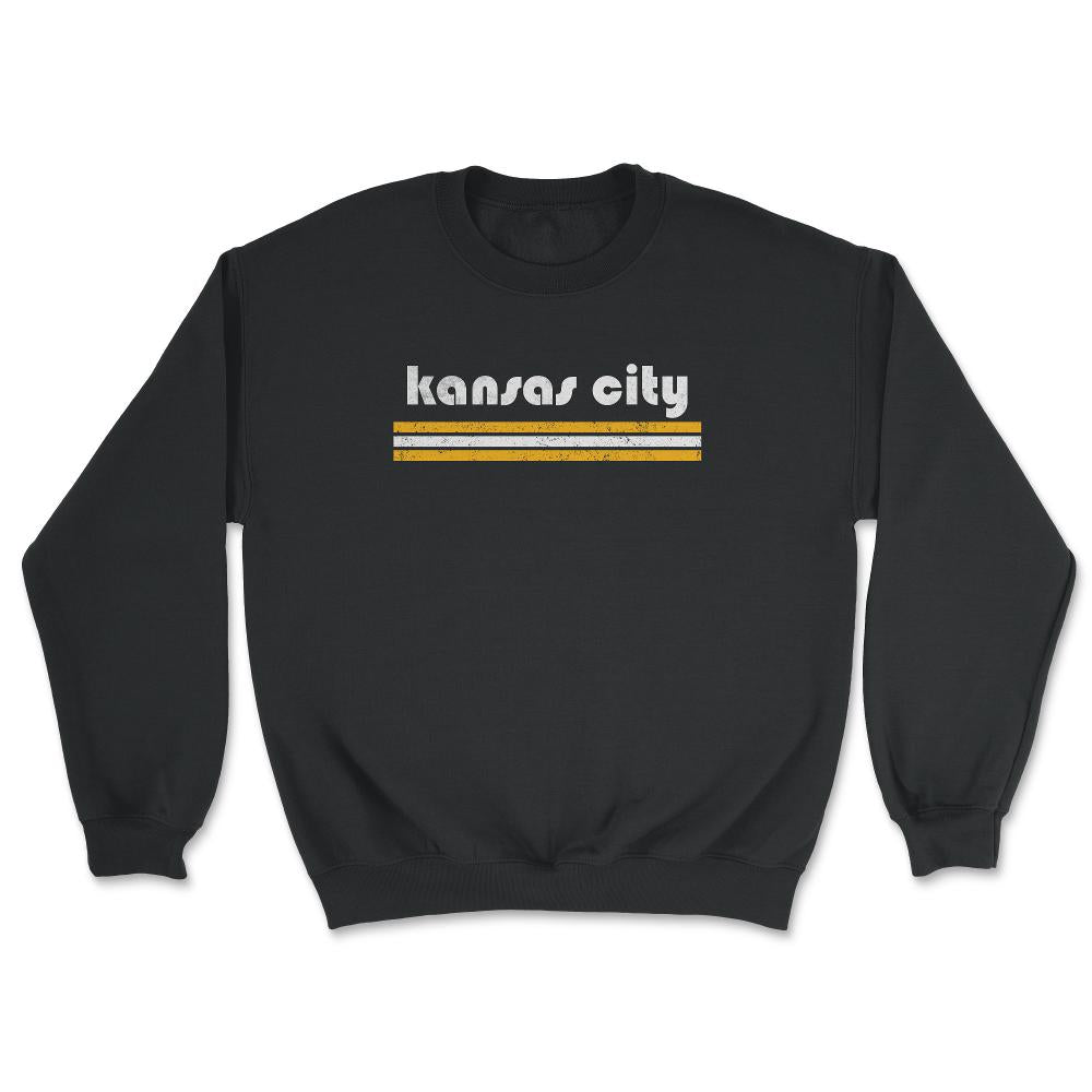 Vintage Kansas City Missouri Retro Three Stripe Weathered - Unisex Sweatshirt - Black