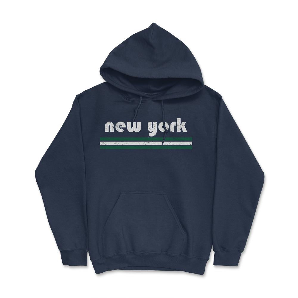 Vintage New York Retro Three Stripe Weathered - Hoodie - Navy