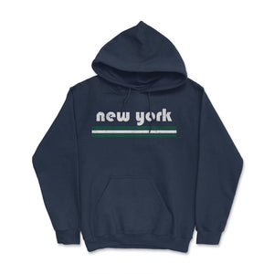 Vintage New York Retro Three Stripe Weathered - Hoodie - Navy