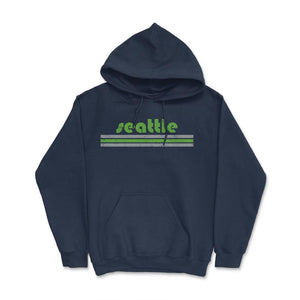 Vintage Seattle Washington Retro Three Stripe Weathered - Hoodie - Navy