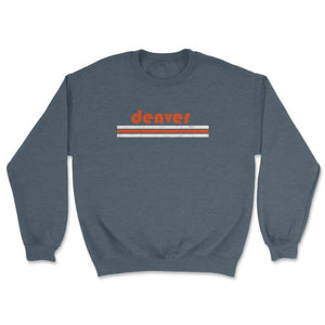 Vintage Denver Colorado Retro Three Stripe Weathered - Unisex Sweatshirt - Dark Grey Heather