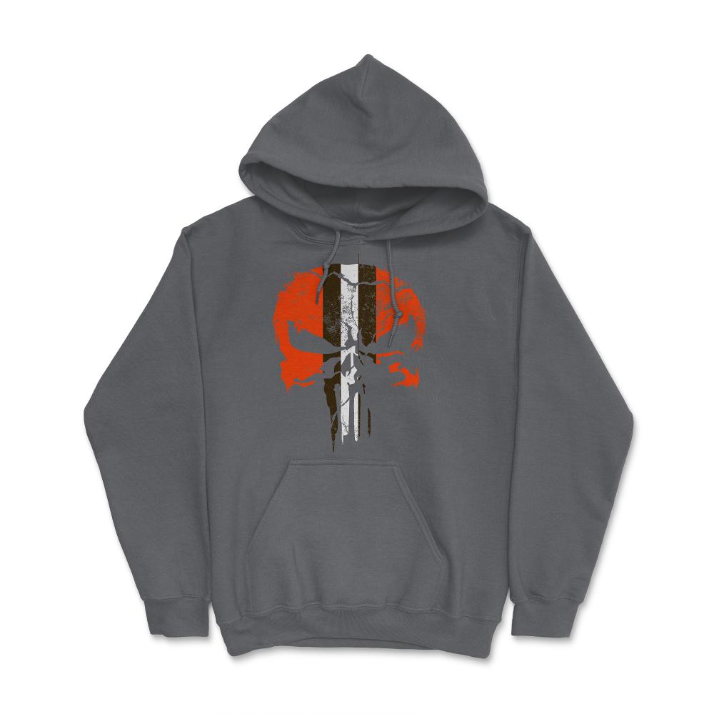 Cleveland Football Skull Weathered Helmet Stripe Fan - Hoodie - Smoke Grey