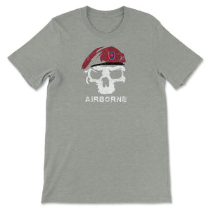 Vintage Army 82nd Airborne All The Way Skull Maroon Beret Paratrooper - Unisex T-Shirt - Grey Heather