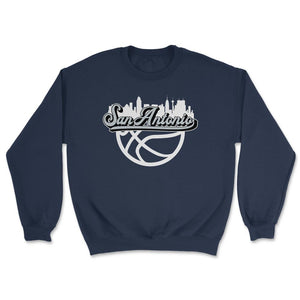 San Antonio Texas Basketball Fan City Skyline Classic Script - Unisex Sweatshirt - Navy