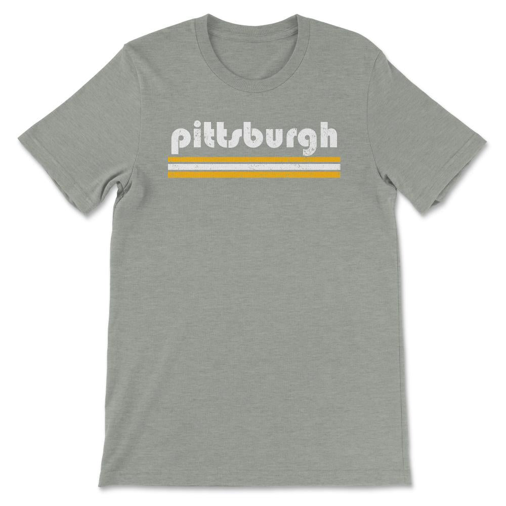 Vintage Pittsburgh Pennsylvania Retro Three Stripe Weathered - Unisex T-Shirt - Grey Heather