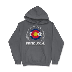 Drink Local Colorado Vintage Craft Beer Bottle Cap Brewing - Hoodie - Smoke Grey
