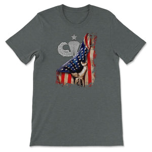 Jumpmaster Senior Parachutist Airborne Badge US Flag Military - Unisex T-Shirt - Dark Grey Heather