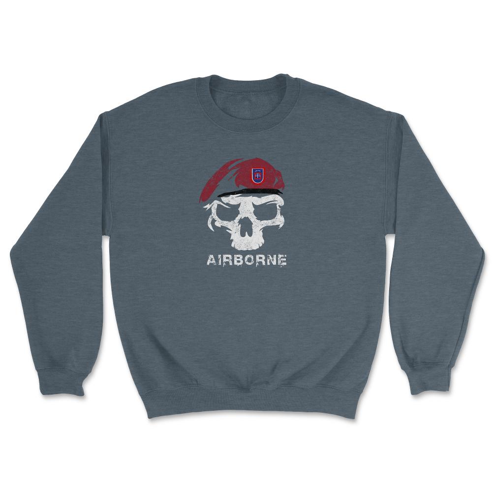 Vintage Army 82nd Airborne All The Way Skull Maroon Beret Paratrooper - Unisex Sweatshirt - Dark Grey Heather