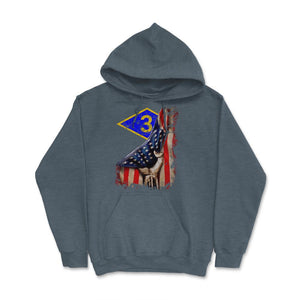 Third 3rd Ranger Battalion Blue Diamond USA Flag Pull Back Patriotic - Hoodie - Dark Grey Heather