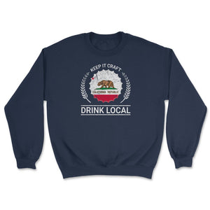 Drink Local California Vintage Craft Beer Bottle Cap Brewing - Unisex Sweatshirt - Navy