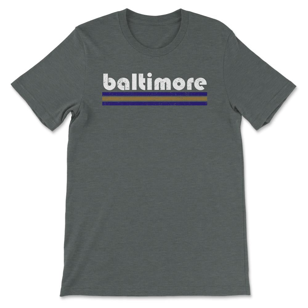 Vintage Baltimore Maryland Retro Three Stripe Weathered - Unisex T-Shirt - Dark Grey Heather