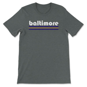 Vintage Baltimore Maryland Retro Three Stripe Weathered - Unisex T-Shirt - Dark Grey Heather