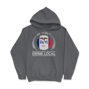 Drink Local Iowa Vintage Craft Beer Bottle Cap Brewing - Hoodie - Smoke Grey