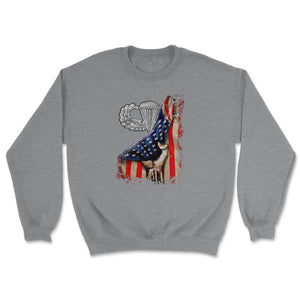 Airborne Wings US Flag Pull Back Military Paratrooper Gift - Unisex Sweatshirt - Grey Heather